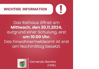 Rathaus öffnet erst um 10 Uhr