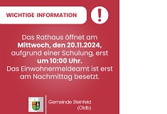 Rathaus öffnet erst um 10 Uhr