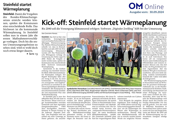 Zeitungsartikel Kommunale Wärmeplanung © Gemeinde Steinfeld (Oldenburg)