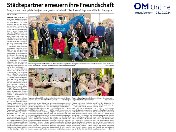 Zeitungsartikel "Städtepartner erneuern ihre Freundschaft" © Gemeinde Steinfeld (Oldenburg)